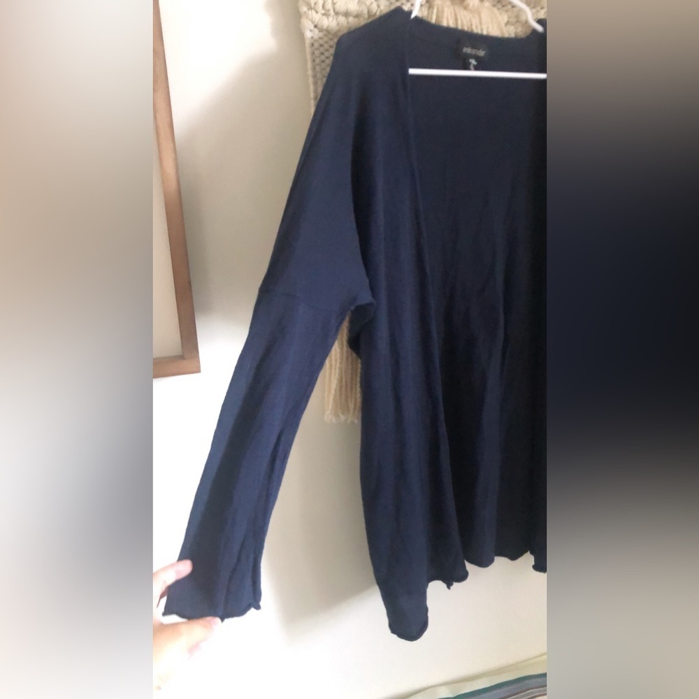 Eskandar Linen Cotton Open Long Cardigan Sweater One Size Navy Blue - Picture 2 of 5